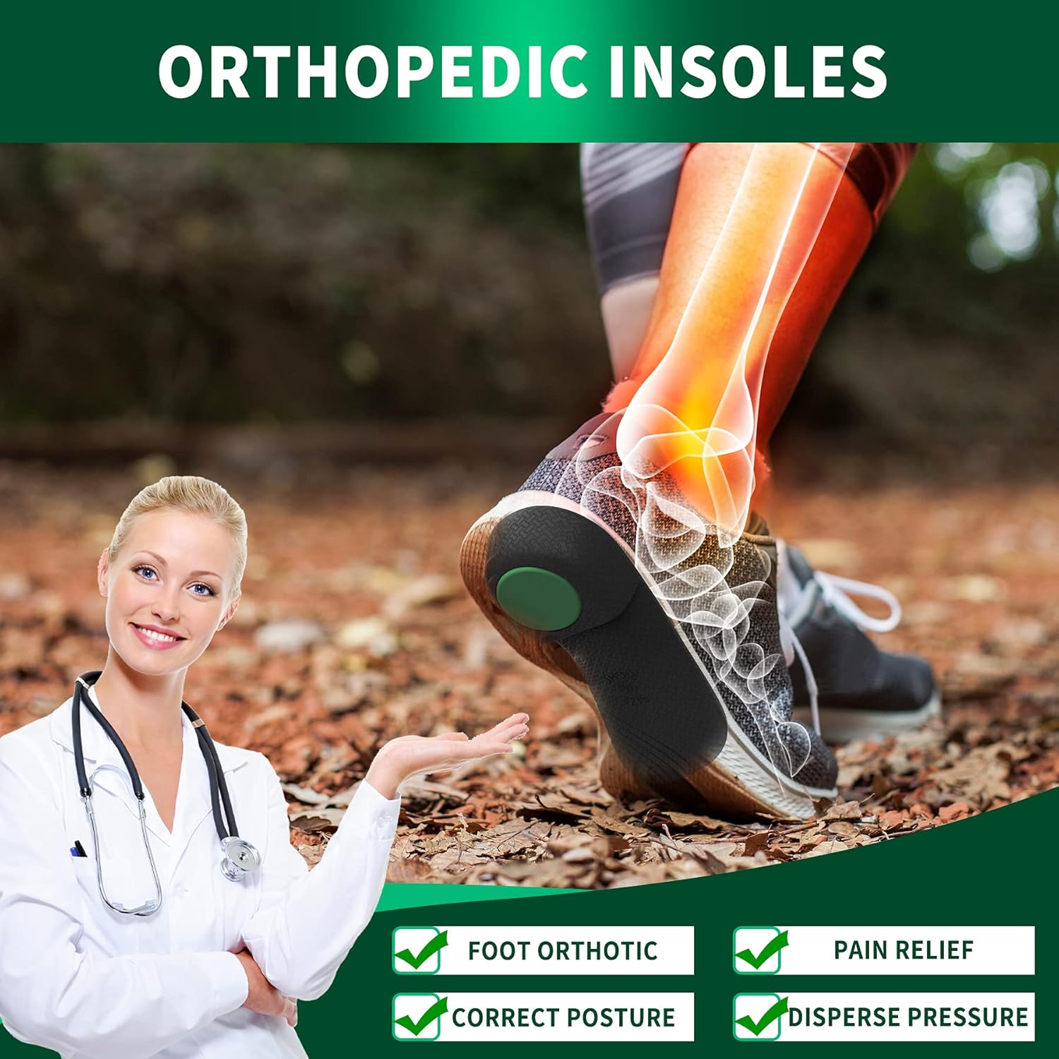 Semelles Orthopédiques Epine Calcaneenne QBK 3/4 Haute Soutien Voute Plantaire Semelles Chaussures Confort Semelle Anti Transpiration pour Pied Plat Fasciite Plantaire et Soulagement Douleur, M