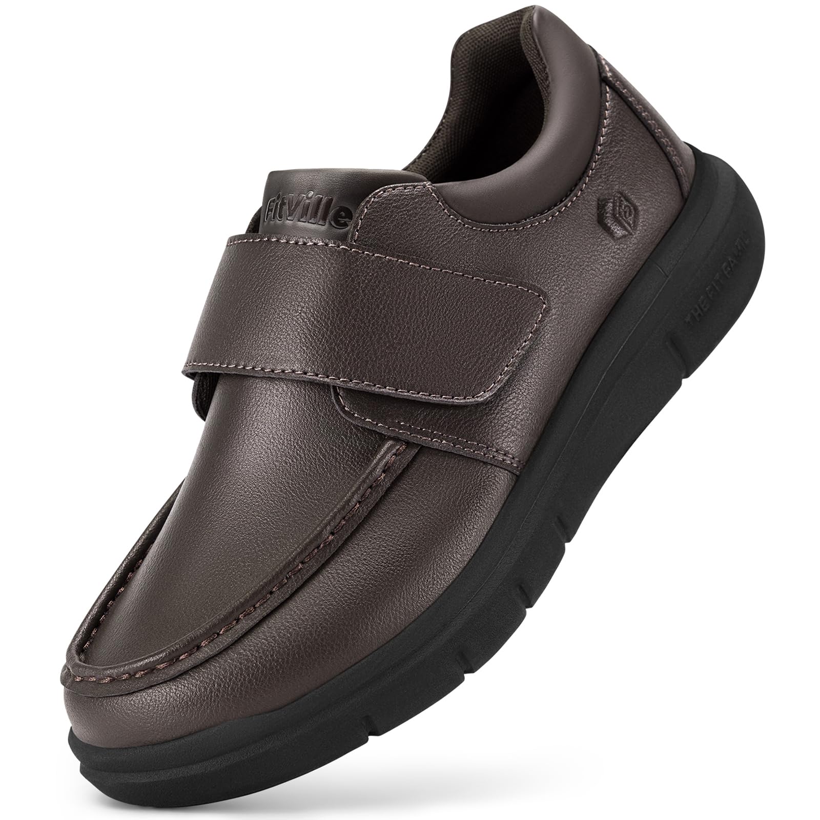 FitVille Chaussure Diabetique Homme Extra Large Mocassins en Cuir Pieds Large Casual Chaussures de Marche Homme Scratch pour Pieds Enflés au Travail