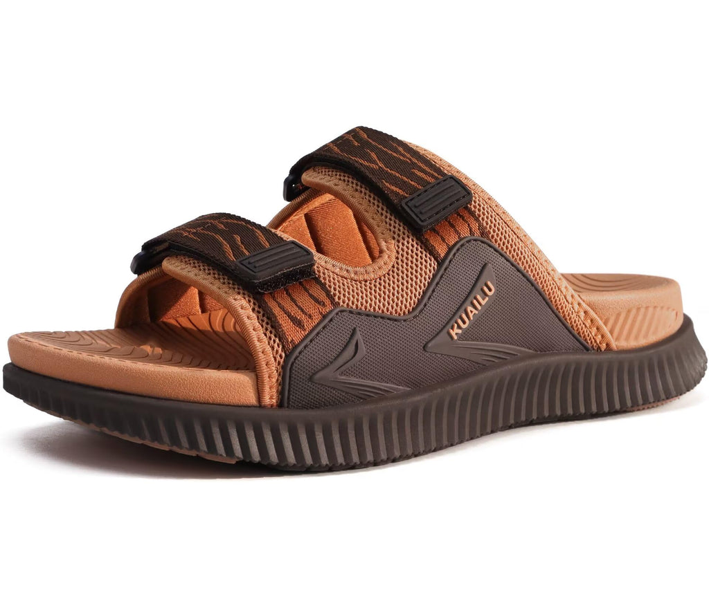 KuaiLu Sandales orthopédiques pour homme - Coussin épais - Sangle réglable - Bout ouvert - Soutien confortable de la voûte plantaire