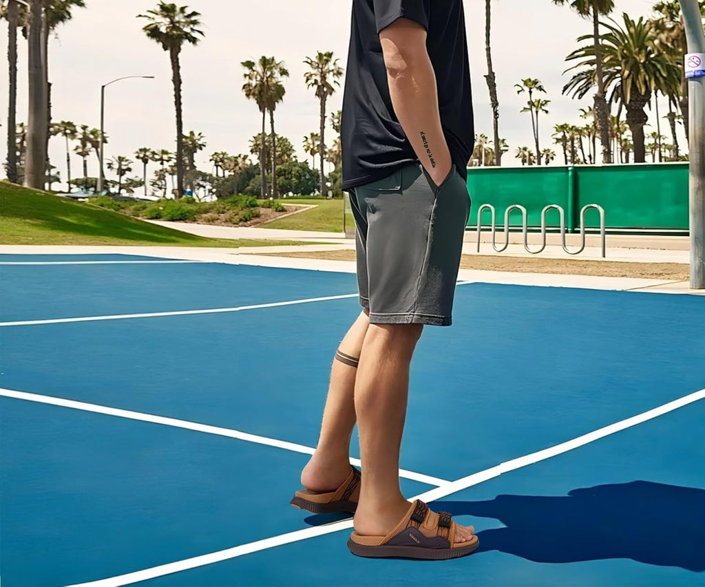 KuaiLu Sandales orthopédiques pour homme - Coussin épais - Sangle réglable - Bout ouvert - Soutien confortable de la voûte plantaire