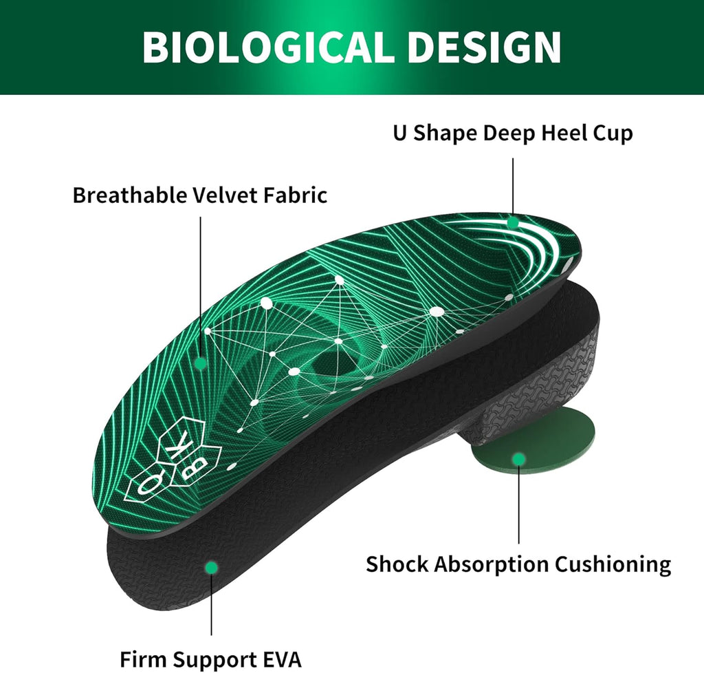 Semelles Orthopédiques Epine Calcaneenne QBK 3/4 Haute Soutien Voute Plantaire Semelles Chaussures Confort Semelle Anti Transpiration pour Pied Plat Fasciite Plantaire et Soulagement Douleur, M