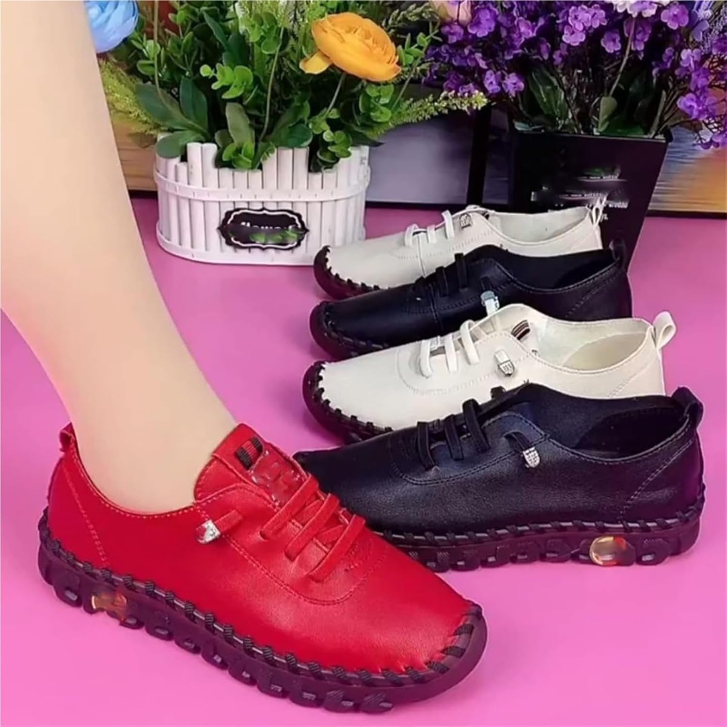 Chaussures orthopédiques for Femmes, Mocassins à Fond Plat antidérapant à tête Ronde, Mocassins en Cuir Souple à Tendon de bœuf, Nouvelle Collection 2024 (Color : White, Size : 40)