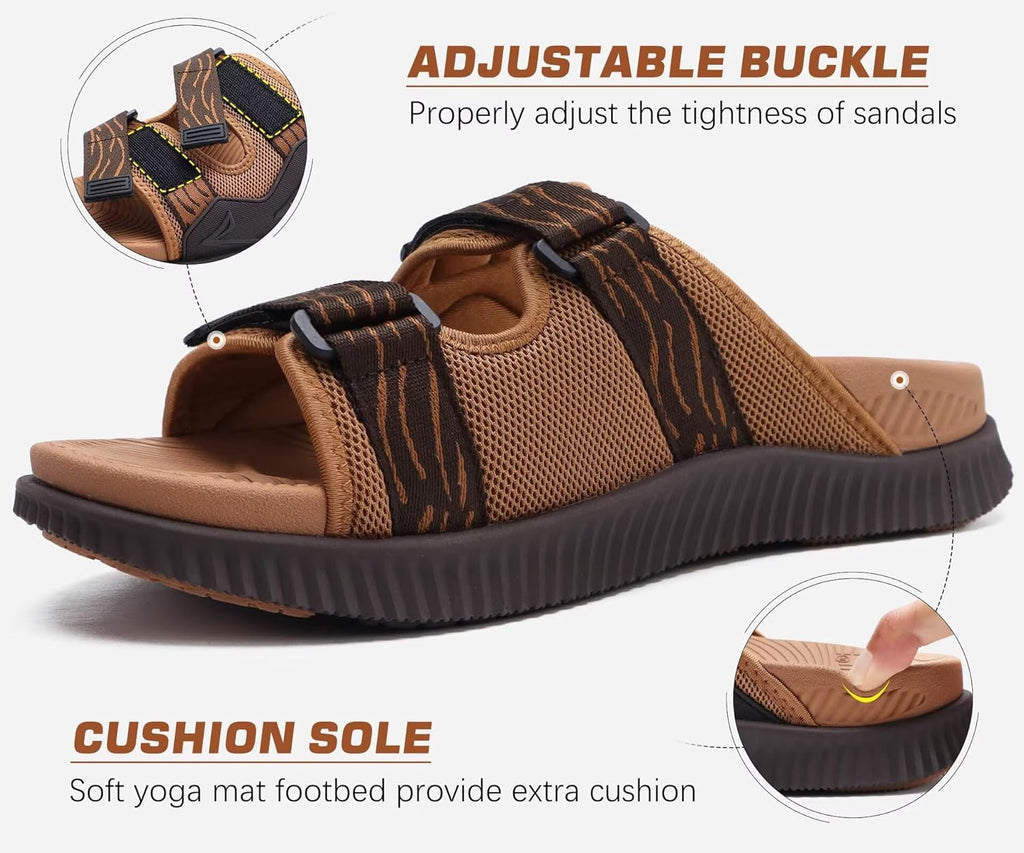 KuaiLu Sandales orthopédiques pour homme - Coussin épais - Sangle réglable - Bout ouvert - Soutien confortable de la voûte plantaire