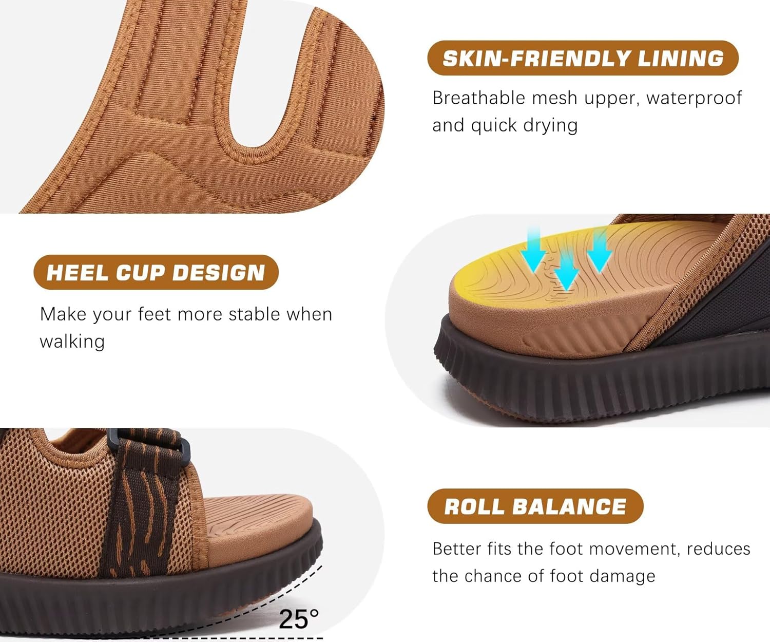 KuaiLu Sandales orthopédiques pour homme - Coussin épais - Sangle réglable - Bout ouvert - Soutien confortable de la voûte plantaire