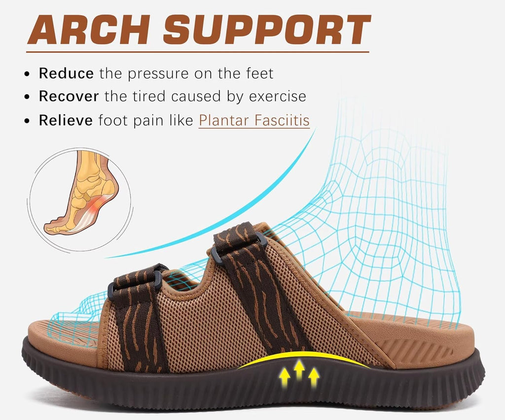 KuaiLu Sandales orthopédiques pour homme - Coussin épais - Sangle réglable - Bout ouvert - Soutien confortable de la voûte plantaire